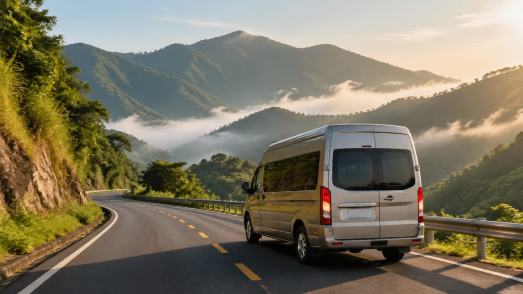 Private van driving on the Da Nang to Lao Bao visa run route