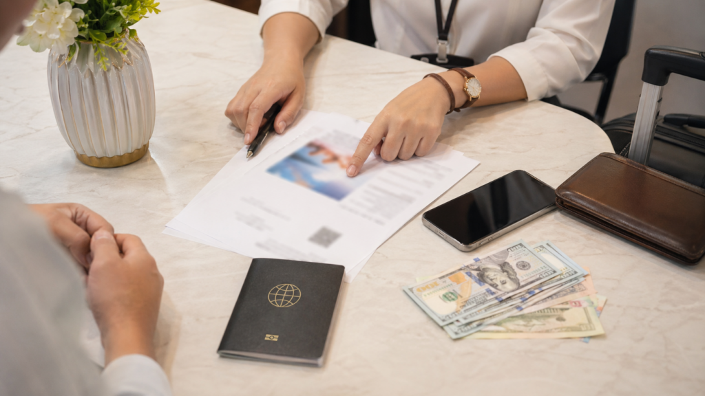 Passport and visa documents prepared before a Da Nang visa run