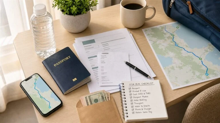 Lao Bao visa run mistakes checklist with passport e-visa and route map
