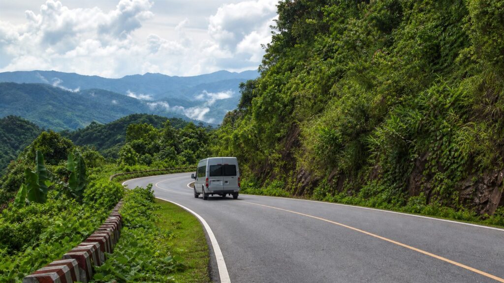 Private van on the Da Nang to Lao Bao border road for a visa run