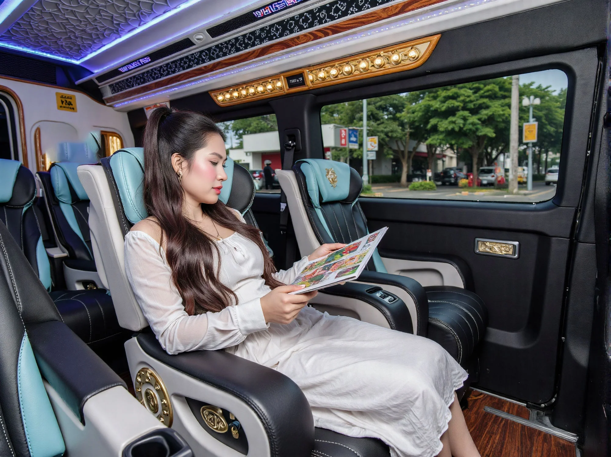 Comfortable limousine cabin for longer road transfers