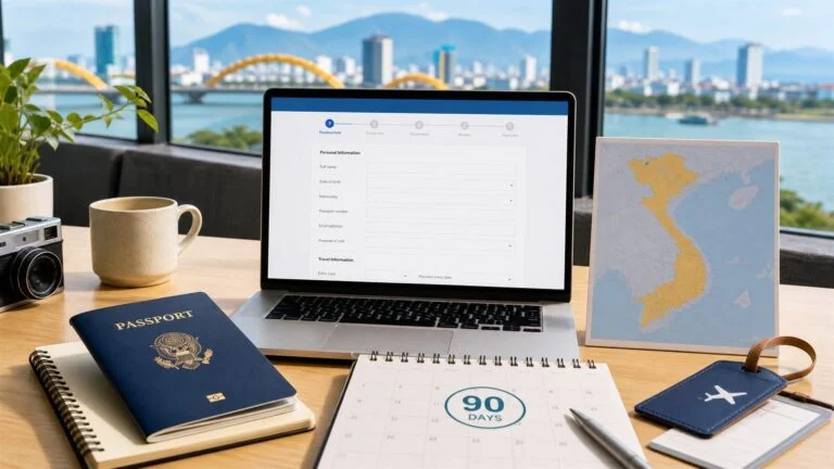 Vietnam e-visa 90 days online application with passport and travel calendar