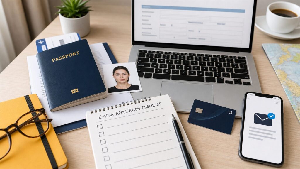 Vietnam e-visa application checklist with passport photo and payment card